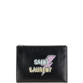 サンローラン SAINT LAURENT ロゴ プリント スタッズ iPad タブレットケース クラッチバッグ ブラック マルチカラー レザー レディース SAINT LAURENT 【中古】