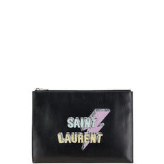 サンローラン SAINT LAURENT ロゴ プリント スタッズ iPad タブレットケース クラッチバッグ ブラック マルチカラー レザー レディース SAINT LAURENT 【中古】