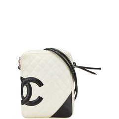 シャネル カンボンライン マトラッセ 斜め掛け ショルダーバッグ A25178 ホワイト ブラック レザー レディース CHANEL 【中古】