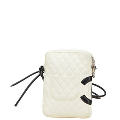 シャネル カンボンライン マトラッセ 斜め掛け ショルダーバッグ A25178 ホワイト ブラック レザー レディース CHANEL 【中古】