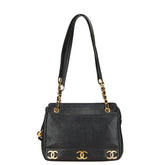 シャネル トリプルココマーク チェーン トートバッグ ブラック キャビアスキン レディース CHANEL 【中古】