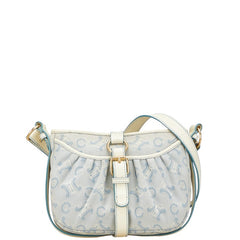 セリーヌ Cマカダム ショルダーバッグ ブルー ホワイト キャンバス レザー レディース CELINE 【中古】