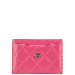 シャネル マトラッセ ココマーク カードケース ピンク ラムスキン レディース CHANEL 【中古】