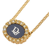 ディオール ロゴ ラインストーン ネックレス ゴールド ブラック メッキ レディース Dior 【中古】