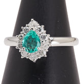 Pt900 プラチナ エメラルド0.38ct ダイヤ0.35ct ティアドロップ モチーフ リング 指輪 レディース 11号 【中古】