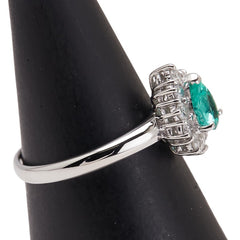Pt900 プラチナ エメラルド0.38ct ダイヤ0.35ct ティアドロップ モチーフ リング 指輪 レディース 11号 【中古】