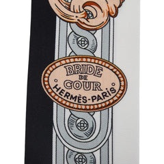 エルメス ツイリー BRIDE DE COUR 法廷の勒 スカーフ ホワイト グレー ブラック シルク レディース HERMES 【中古】