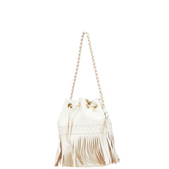 ジェイアンドエムデヴィッドソン カーニバルL フリンジ ワンショルダーバッグ ハンドバッグ ホワイト レザー レディース J&M Davidson 【中古】