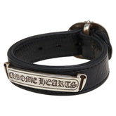 クロムハーツ スクロールラベル ガンスリンガー ブレスレット ブラック シルバー レザー レディース CHROME HEARTS 【中古】