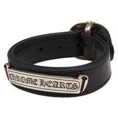 クロムハーツ スクロールラベル ガンスリンガー ブレスレット ブラック シルバー レザー レディース CHROME HEARTS 【中古】