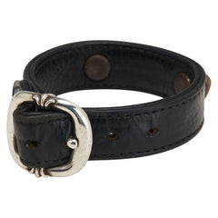 クロムハーツ スクロールラベル ガンスリンガー ブレスレット ブラック シルバー レザー レディース CHROME HEARTS 【中古】