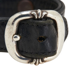 クロムハーツ スクロールラベル ガンスリンガー ブレスレット ブラック シルバー レザー レディース CHROME HEARTS 【中古】