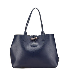 ロンシャン ロゾ リバーシブル トートバッグ ショルダーバッグ ネイビー シルバー レザー レディース Longchamp 【中古】