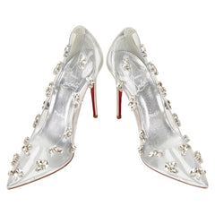 クリスチャンルブタン ビジュー ピンヒール サイズ:35 シルバー クリア レザー レディース Christian Louboutin 【中古】