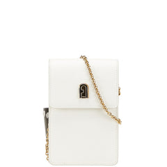 フルラ 斜め掛け チェーン ショルダーバッグ スマホショルダー ホワイト レザー レディース Furla 【中古】