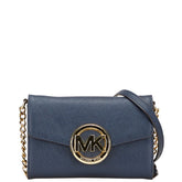 マイケルコース MKロゴ チェーン ショルダーバッグ ネイビー ゴールド レザー レディース Michael Kors 【中古】