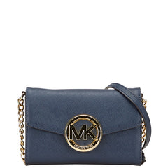 マイケルコース MKロゴ チェーン ショルダーバッグ ネイビー ゴールド レザー レディース Michael Kors 【中古】