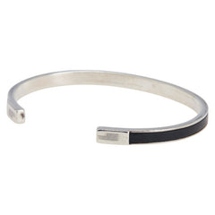 グッチ バングル ブレスレット サイズ:19 シルバー ブラック SV925 シルバー レザー レディース GUCCI 【中古】