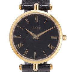 グッチ ベルト(社外品) 腕時計 クオーツ ブラック文字盤 ステンレススチール レザー レディース GUCCI 【中古】
