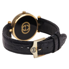 グッチ ベルト(社外品) 腕時計 クオーツ ブラック文字盤 ステンレススチール レザー レディース GUCCI 【中古】