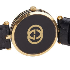 グッチ ベルト(社外品) 腕時計 クオーツ ブラック文字盤 ステンレススチール レザー レディース GUCCI 【中古】