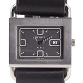 エルメス バレニア 腕時計 BA1.510 クオーツ ブラック文字盤 ステンレススチール レザー レディース HERMES 【中古】