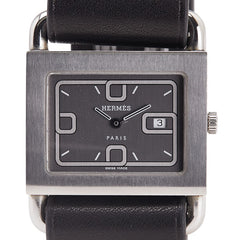 エルメス バレニア 腕時計 BA1.510 クオーツ ブラック文字盤 ステンレススチール レザー レディース HERMES 【中古】