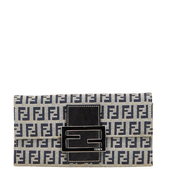 フェンディ ズッカ 長財布 グレー ネイビー キャンバス レザー レディース FENDI 【中古】