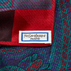 サンローラン 大判スカーフ ストール ネイビー レッド マルチカラー ウール シルク レディース SAINT LAURENT 【中古】