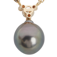 K18YG イエローゴールド 黒蝶真珠9.3mm ダイヤ0.22ct ネックレス レディース 【中古】