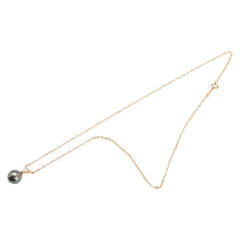 K18YG イエローゴールド 黒蝶真珠9.3mm ダイヤ0.22ct ネックレス レディース 【中古】