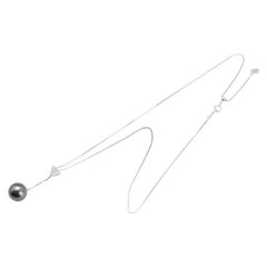 K18WG ホワイトゴールド 黒蝶真珠11.4mm ダイヤ0.09ct ベネチアンチェーン ネックレス レディース 【中古】