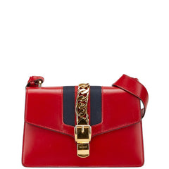 グッチ シルヴィ ショルダーバッグ 421882 レッド ネイビー レザー レディース GUCCI 【中古】