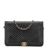 シャネル ボーイシャネル ココマーク Vステッチ チェーン ショルダーバッグ ウォレットバッグ ブラック キャビアスキン レディース CHANEL 【中古】