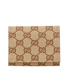 グッチ GGキャンバス カードケース パスケース 120965 ベージュ ブラウン キャンバス レザー レディース GUCCI 【中古】