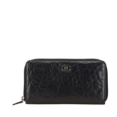 シャネル カメリア ココマーク 長財布 ラウンドファスナー ブラック ラムスキン レディース CHANEL 【中古】