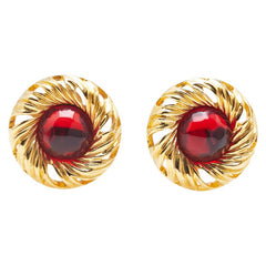 サンローラン イヤリング ラウンド カラーストーン ゴールド レッド メッキ レディース SAINT LAURENT 【中古】