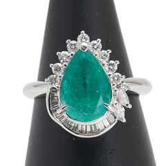 Pt900 プラチナ エメラルド3.10ct ダイヤ0.55ct リング 指輪 レディース 16号 【中古】