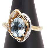 K18YG イエローゴールド Pt900 プラチナ コンビ アクアマリン1.06ct ダイヤ0.08ct リング 指輪 レディース 11号 【中古】