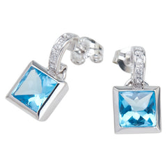 K18WG ホワイトゴールド ブルートパーズ2.56ct ダイヤ0.04ct ピアス レディース 【中古】