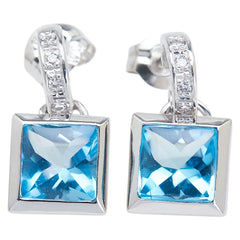 K18WG ホワイトゴールド ブルートパーズ2.56ct ダイヤ0.04ct ピアス レディース 【中古】