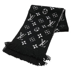 ルイ ヴィトン モノグラム エシャルプ ロゴマニア シャイン マフラー M75833 ブラック シルバー ウール シルク ポリエステル レディース LOUIS VUITTON 【中古】