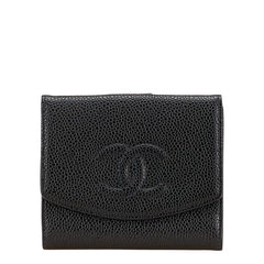 シャネル ココマーク 二つ折り財布 ブラック キャビアスキン レディース CHANEL 【中古】