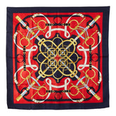 エルメス カレ90 Eperon d'or 黄金の拍車 スカーフ ネイビー レッド マルチカラー シルク レディース HERMES 【中古】