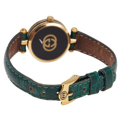 グッチ 腕時計 クオーツ ブラック文字盤 ステンレススチール レザー レディース GUCCI 【中古】