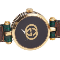 グッチ 腕時計 クオーツ ブラック文字盤 ステンレススチール レザー レディース GUCCI 【中古】