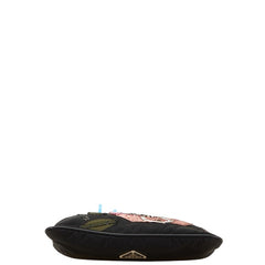 プラダ 三角ロゴプレート フラワー刺繍 斜め掛け ショルダーバッグ ポシェット ブラック マルチカラー ナイロン パイソン レディース PRADA 【中古】