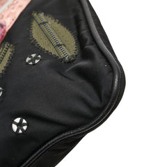 プラダ 三角ロゴプレート フラワー刺繍 斜め掛け ショルダーバッグ ポシェット ブラック マルチカラー ナイロン パイソン レディース PRADA 【中古】