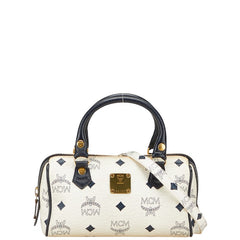 エム シー エム ヴィセトス モノグラム ミニボストンバッグショルダーバッグ 2WAY ホワイト ブラック レザー レディース MCM 【中古】