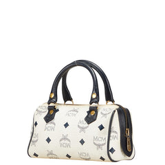 エム シー エム ヴィセトス モノグラム ミニボストンバッグショルダーバッグ 2WAY ホワイト ブラック レザー レディース MCM 【中古】